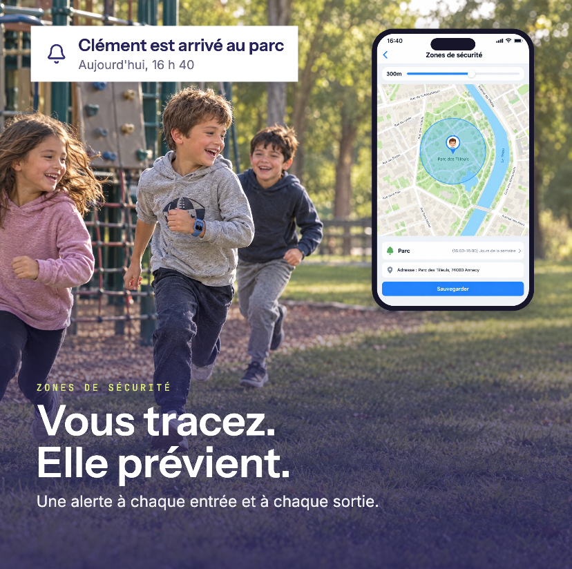 Zones de sécurité ARKO Kids A2 : alerte quand l'enfant arrive au parc