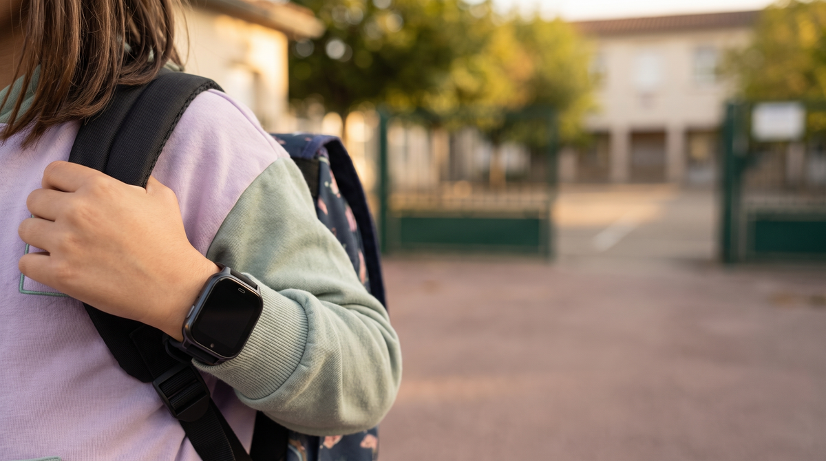 Enfant à la sortie de l'école portant la montre ARKO Kids