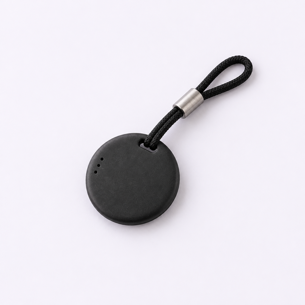 Traceur GPS de cartable ARKO noir avec son cordon, compatible iPhone et Android